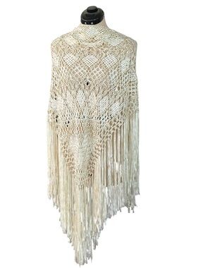 Vintage Silk Ribbon Macrame Crochet Shawl